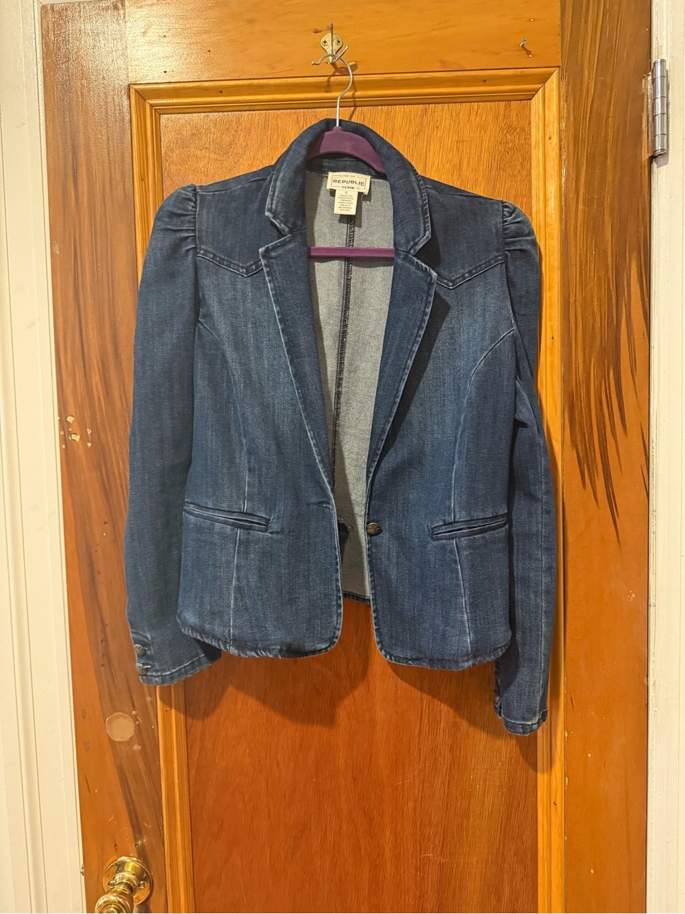 For The Republic Dark Blue Denim Blazer Jacket